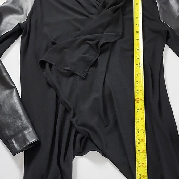 Danier Women's Black Italian Leather Jersey Wrap Waterfall Cardigan Size 2XS - Picture 12 of 12